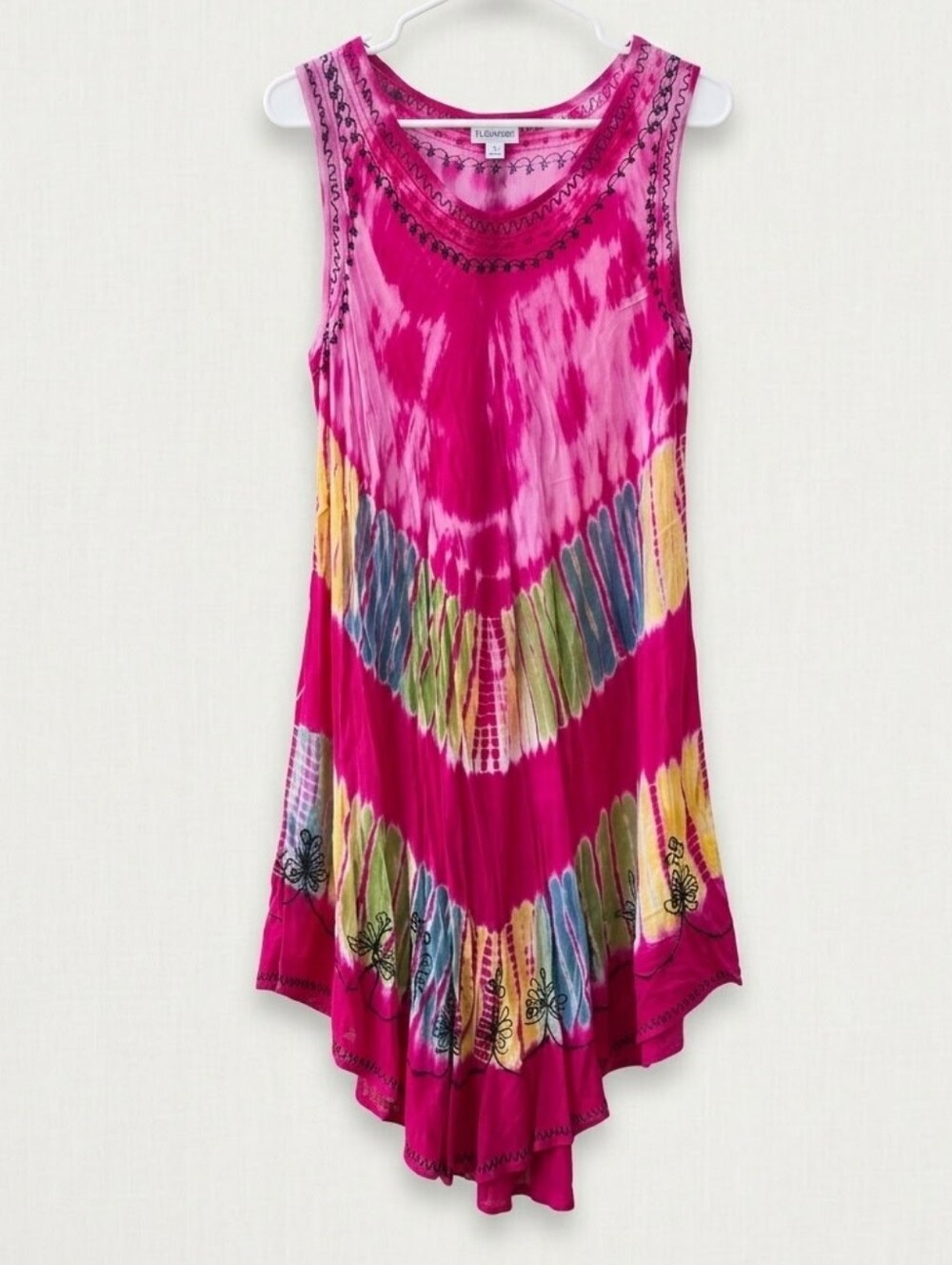 India Boutique Tie-Dye Embroidered Handkerchief Hem Dress